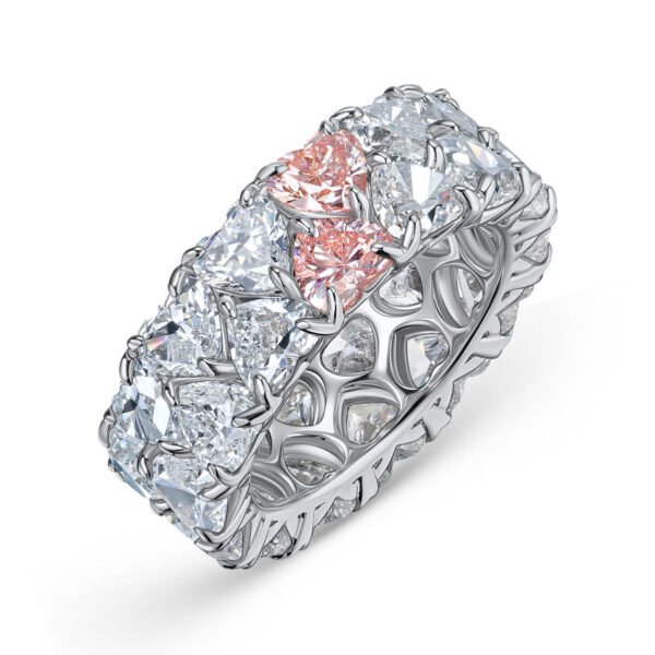 Double Row White and Pink Heart Shape Lab-Grown Diamonds Eeternity Band