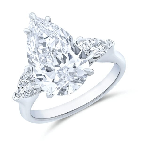 4.59 Carats Pear Lab-Grown Diamond Three Stone Ring