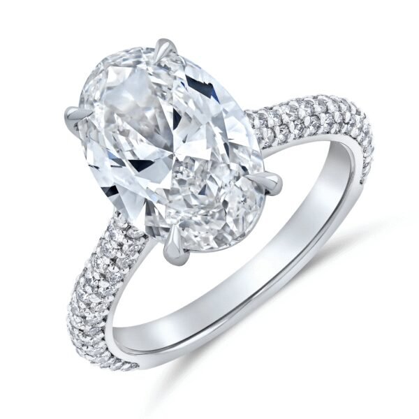 3.61 Carats Oval Lab-Grown Diamond Ring with Pave Band