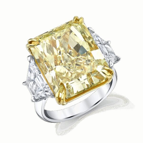 18.88 Carats Radiant Fancy Intense  Yellow Lab-Grown Diamond Three Stone Ring