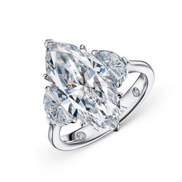 5.01 Carats Marquise Cut and Half-Moon Lab-Grown Diamond Engagement Ring
