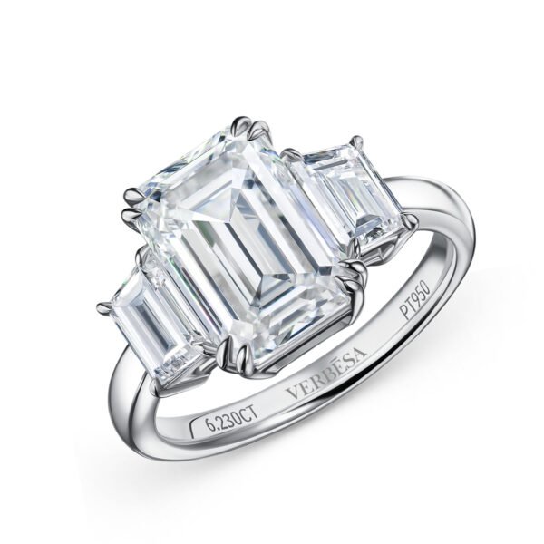4 Carats Emerald Cut and Trapezoid Lab-Grown Engagement Engagement Ring
