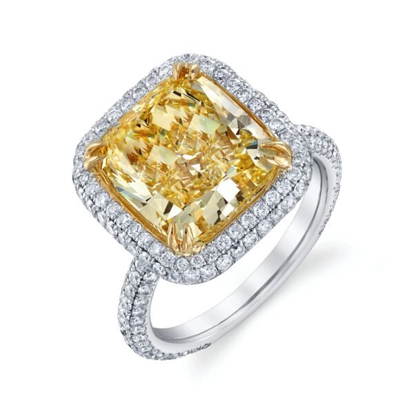 7 Carats Cushion Cut Yellow Lab-Grown Diamond Pave Engagement Ring