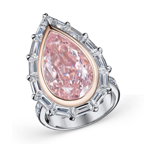 11 Carats Pear Fancy Intense Pink Lab-Grown Diamond Ring