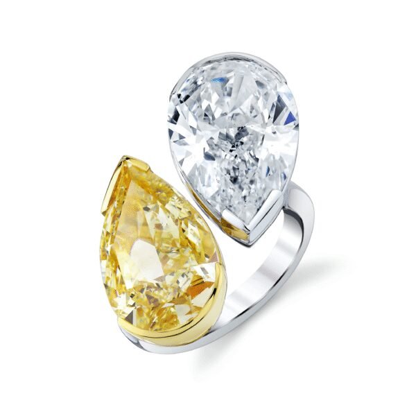 Toi and Moi Pear Cut Yellow and White Lab-Grown Diamond Cocktail Ring