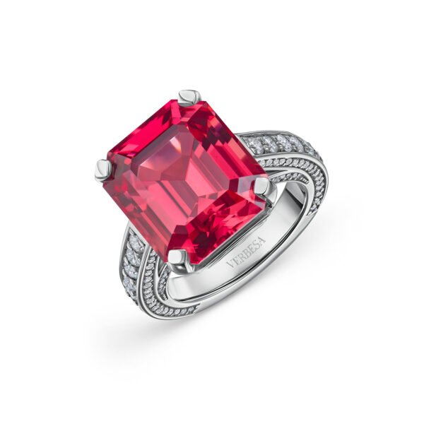 12 Carats Lab-Grown Emerald Cut Padparadscha Sapphire Cocktail Ring