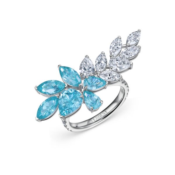 Floral Lab-Grown Tourmaline Paraiba and Diamonds Cocktail Ring