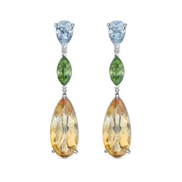 Earth-Mined Aquamarine, Beryl, Peridot Drop Cocktail Earrings