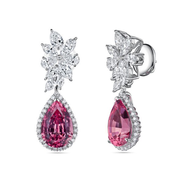 Lab-Grown Pink Sapphire and Diamonds Cocktail Transformer Earrings