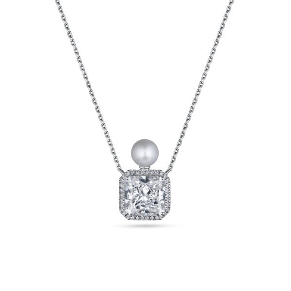4 Carats Radiant Cut Lab-Grown Diamond and Pearl Pendant